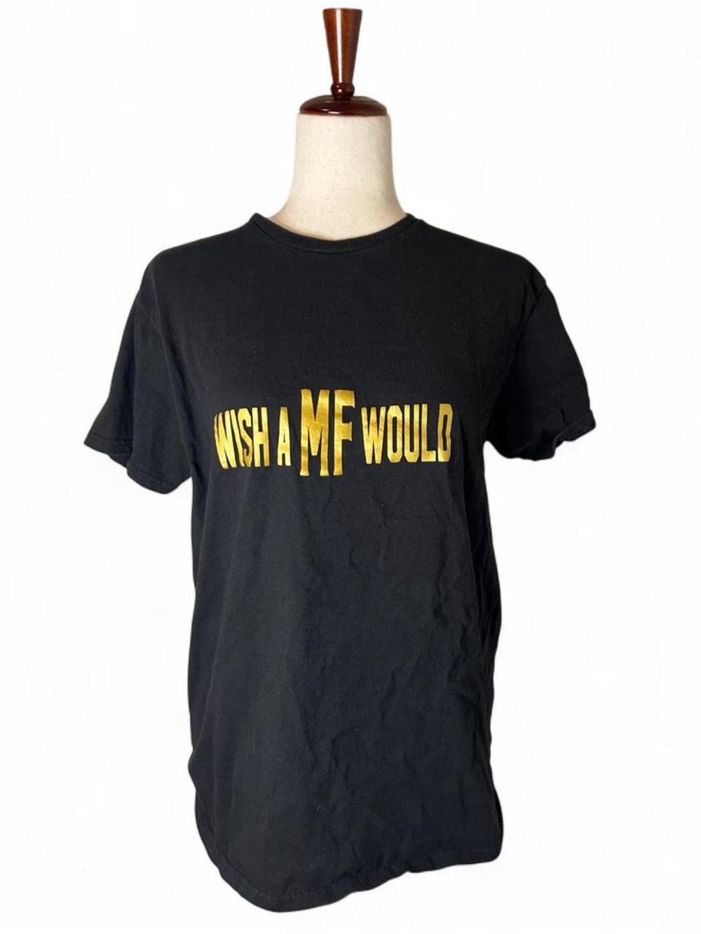 Delta Black Short Sleeve Tee with Gold Foil "WISH A MF WOULD" Graphic